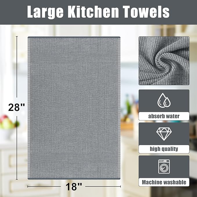 Homaxy Premium Kitchen Towels, Large Cotton Kitchen Hand Towels, Flat and Terry