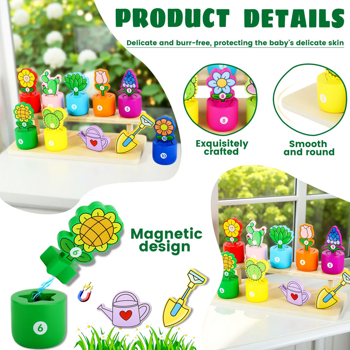 Scuwtocn Montessori Toys Wooden Flower Garden for 2 Year Old Girls