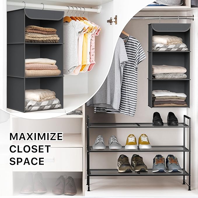 Simple Houseware 3-Shelf Hanging Closet Organizer, Fabric Storage Shelves