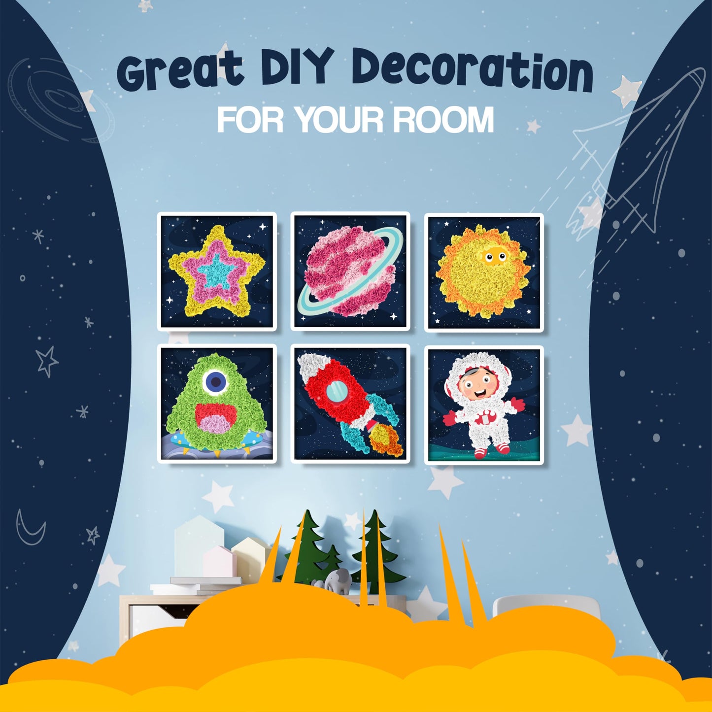 jackinthebox Poke Poke Art for Kids – Space Theme, Flower Pressing Kits, Mess-Free Fabric Art and Craft,Gift for Kids for Girls and Boys Ages 4 5 6 7 8
