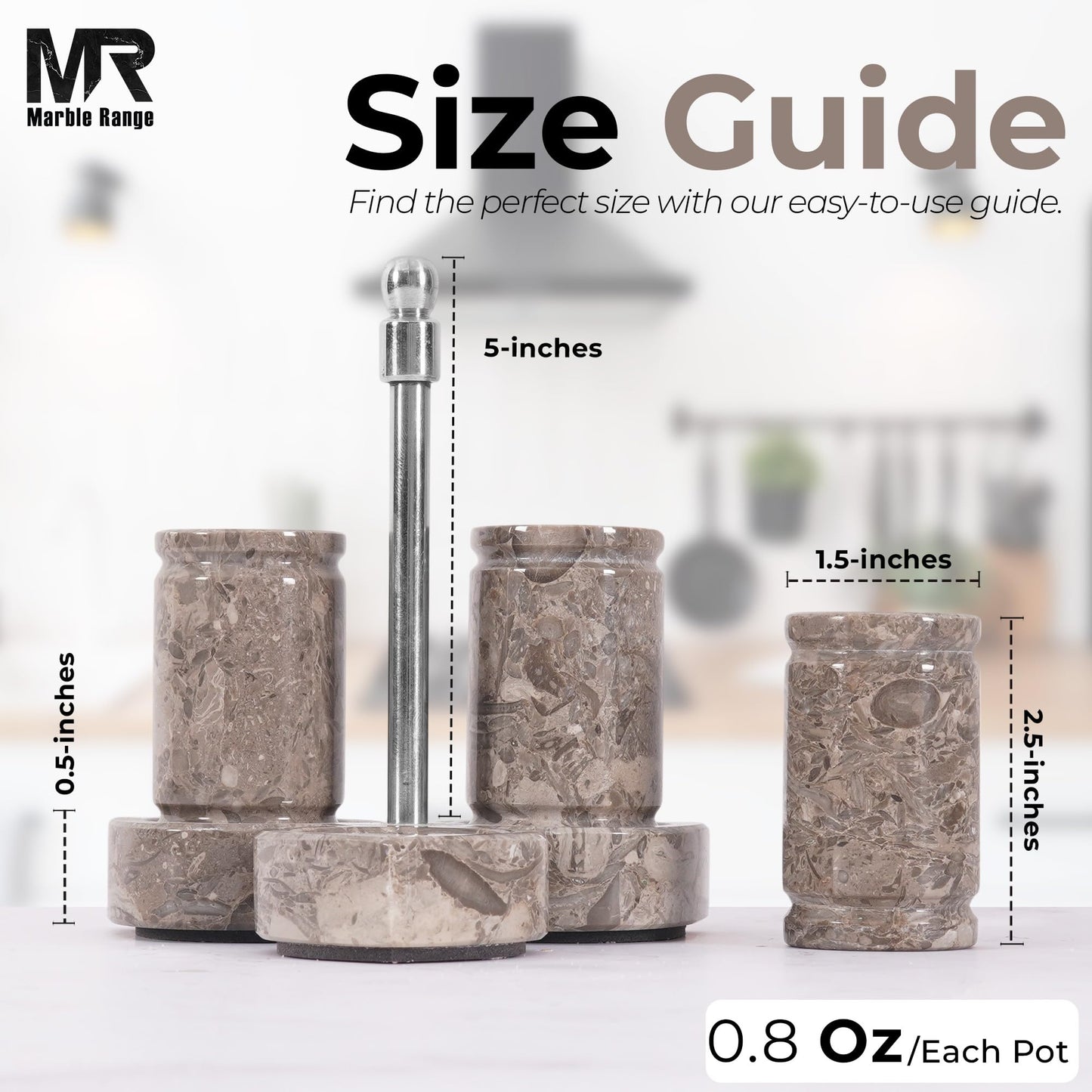 Marble Salt and Pepper Shakers Set of 3 – Handmade Oceanic Stone Spice Shakers 0.8 oz with Tray, Elegant Tabletop Seasoning Set for Kitchen Countertop & Dining Table, Saleros Decorativos