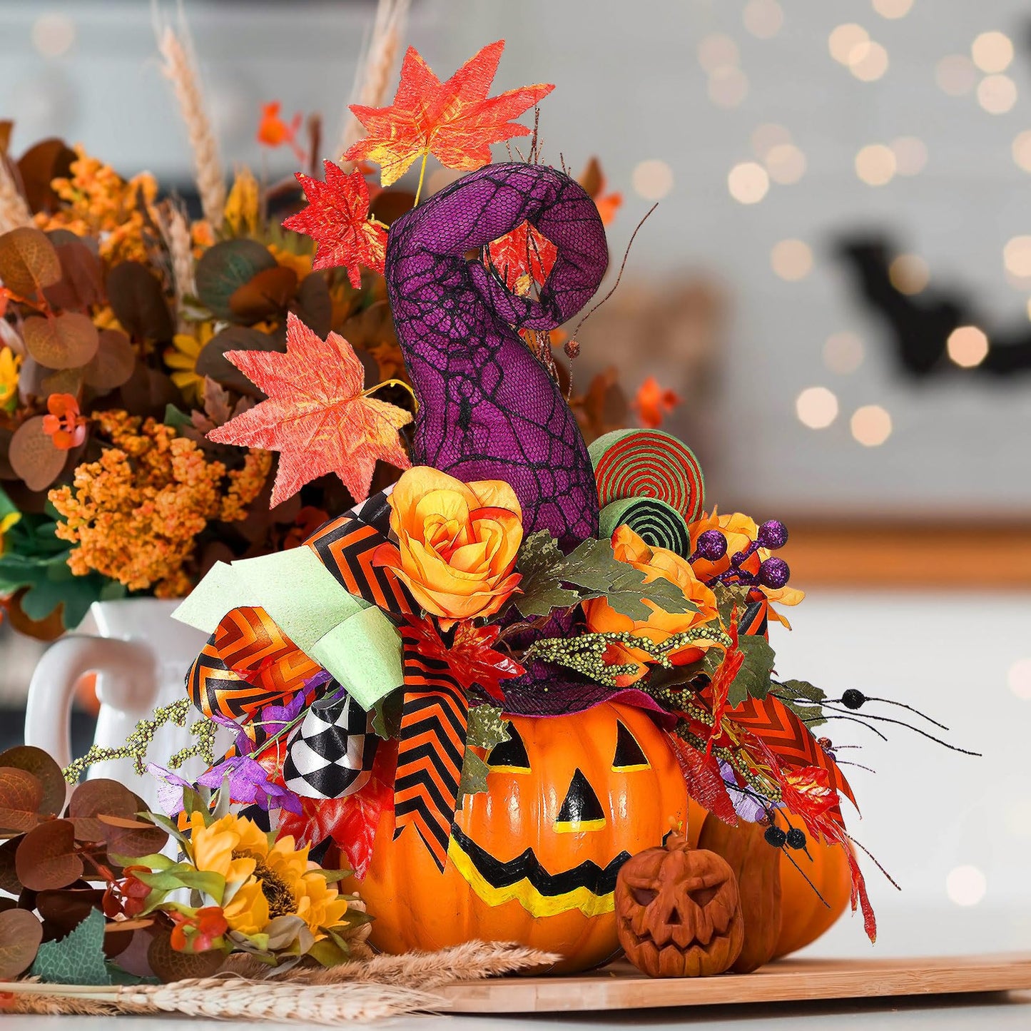 Daifunli Halloween Table Centerpieces Decorations Halloween Table Artificial Flowers Tabletop Decor for Home Kitchen Indoor Party(Pumpkin)
