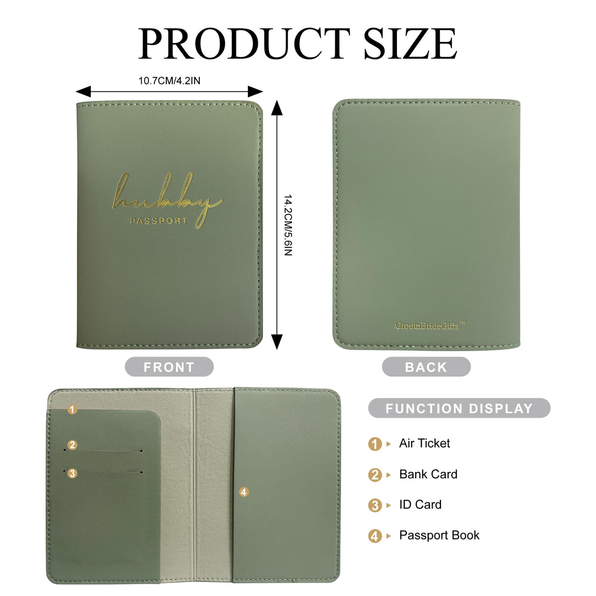 Mr&Mrs Gifts Matching Passport Covers for Mr and Mrs, Husband and Wife Gifts Passport Holders, Engagement Gifts for Couples, Honeymoon Travel Essentials Gift for Newlyweds(HW Sage Green)
