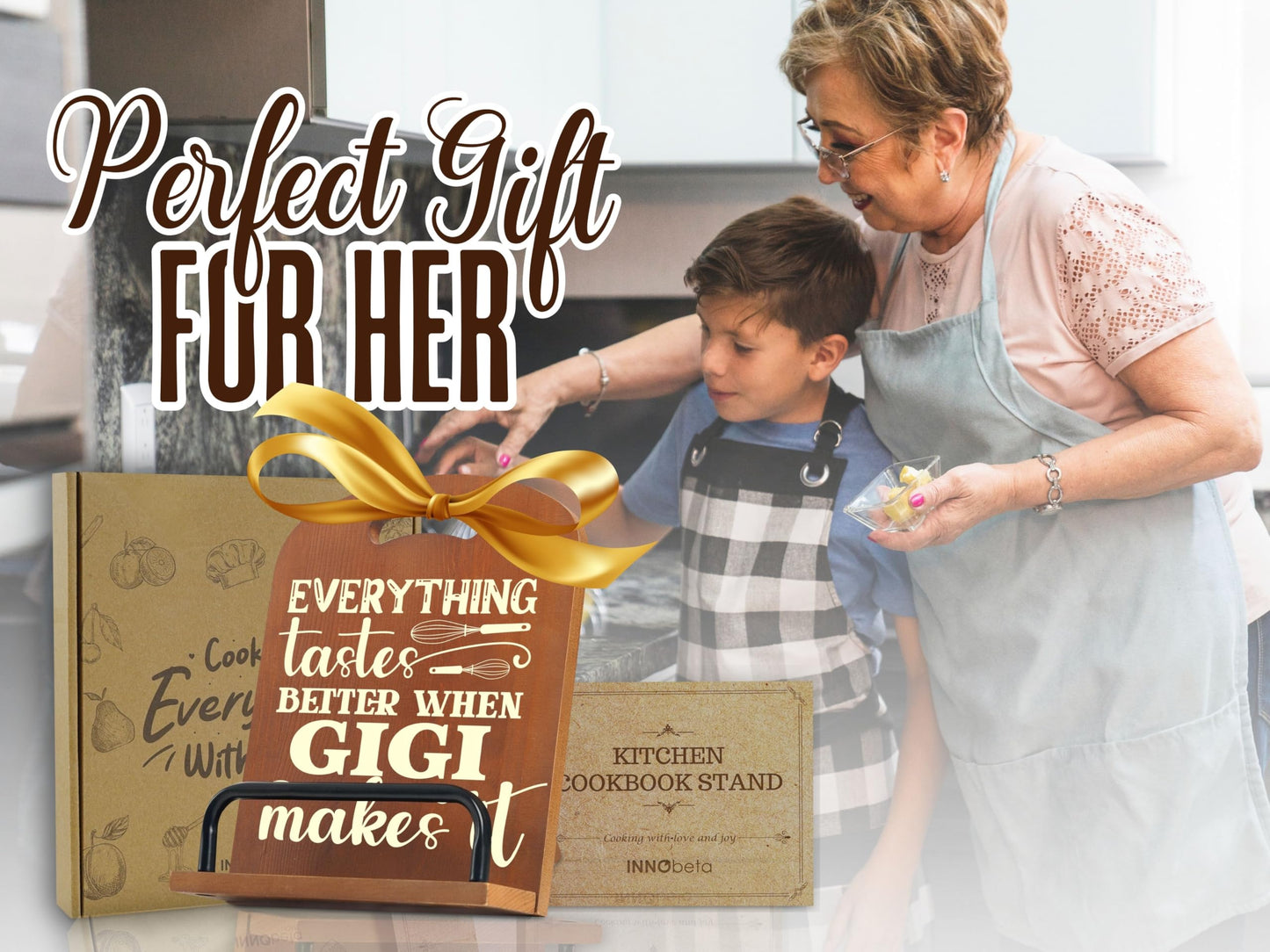 InnoBeta Gigi Gifts, Cookbook Stand for Kitchen Counter, Perfect Gifts for Gigi on Birthday, Adjustable Tablet Recipe Book Holder, Unique Family Kitchen Decor
