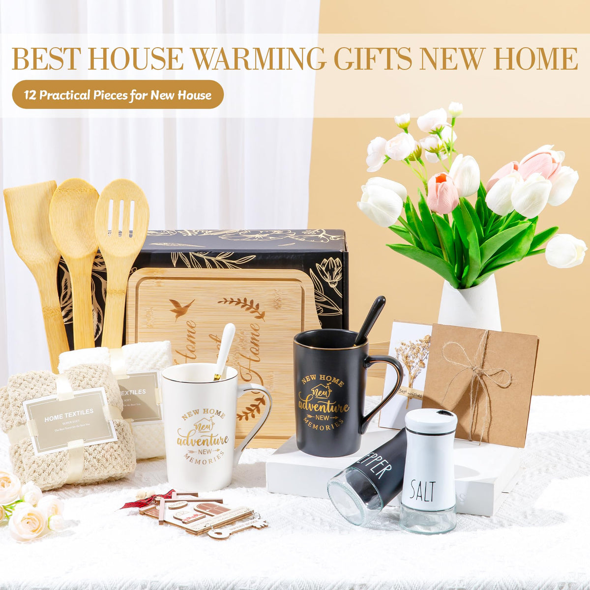 House Warming Gifts, House Warming Gift New Home, Closing Gifts for Homebuyers, New Home Gift Basket for Women Men Couples Newlywed Friends, 12 Pcs
