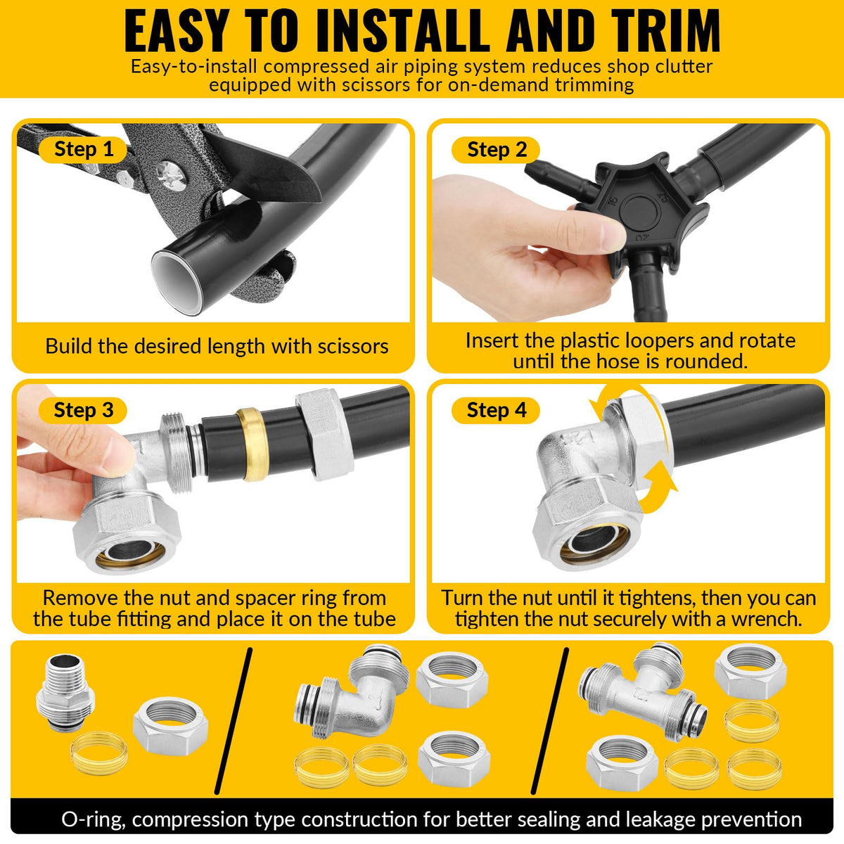 Compressed Air Piping System, 3/4 Inch x 200 FT Black HDPE Pipe,Aluminum Wall Outlet Blocks, Rapid Air Compressor System Accessories and Air Line Kit for Shop,Garage