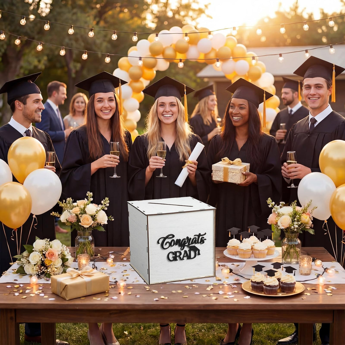 Capoda Wooden Graduation Card Box 8 x 8 x 8 Inch Class of 2026 Rustic Card Box Holder with Slot for 2026 Graduation Party Decorations Supplies(White)