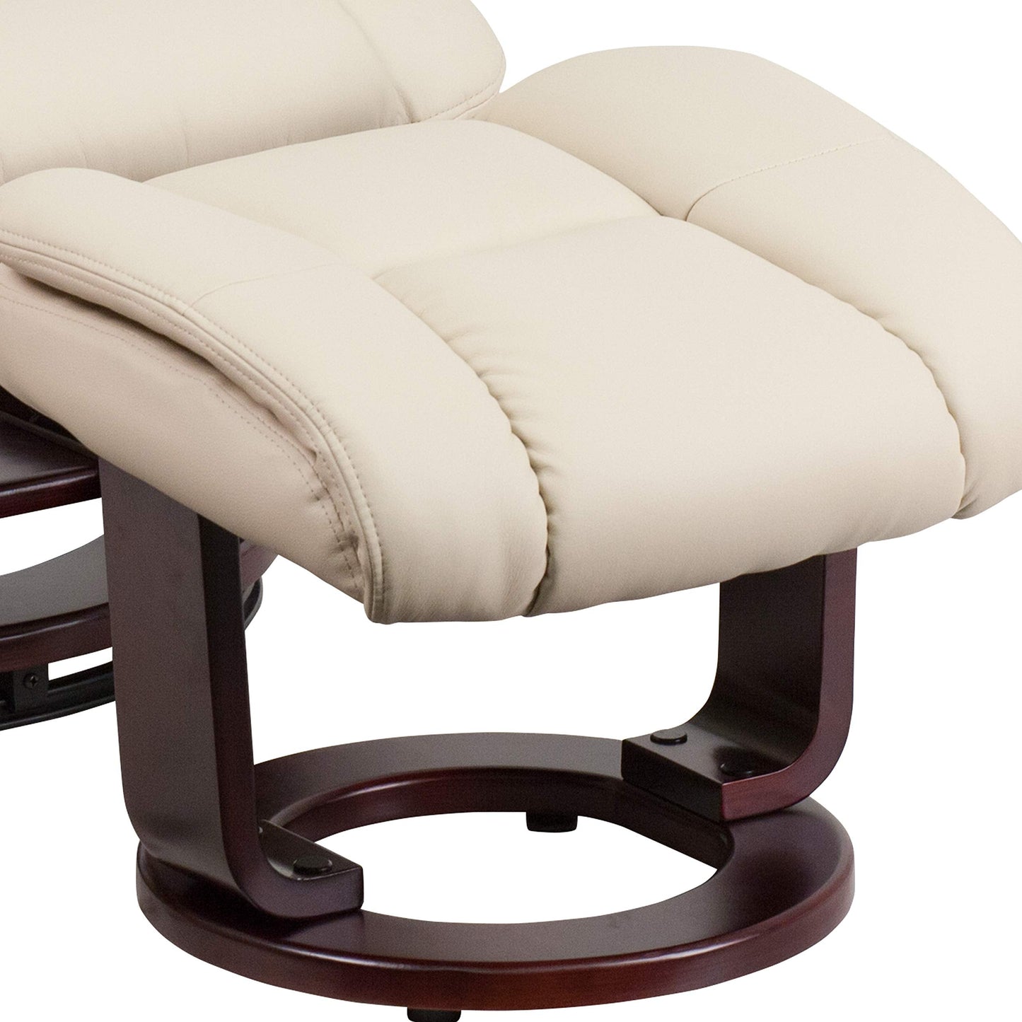 Flash Furniture Allie LeatherSoft Upholstered Recliner with Ottoman Footrest, Padded Swiveling Recliner Chair and Ottoman Set, Beige