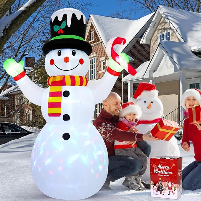 FRAMICS 7 FT Christmas Inflatable Outdoor Decoration,Snowman Christmas Inflatable Blow Up Christmas Decorations Outdoor with Built-in Colorful Rotating LEDs for Holiday Indoor Outdoor Garden