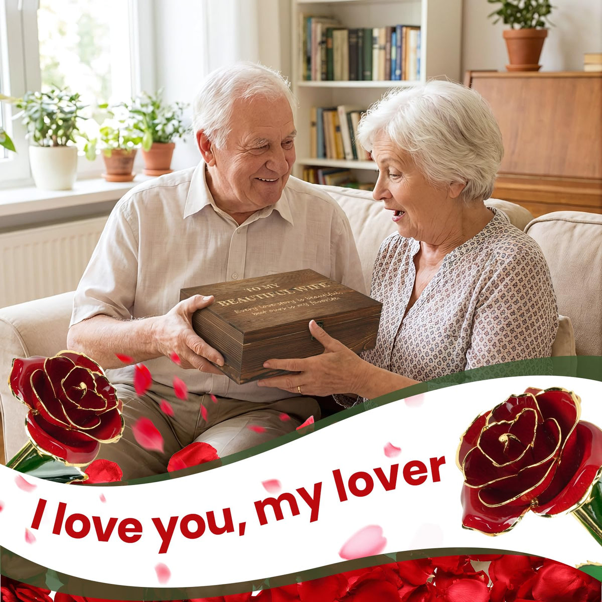 Zyphlux Anniversary|Birthday Gifts for Wife-Engraved Wooden Set'To My Wife' with Crystal Heart & 24k Gold Dipped Rose from Husband -Romantic Valentines Gifts Ideas for Her