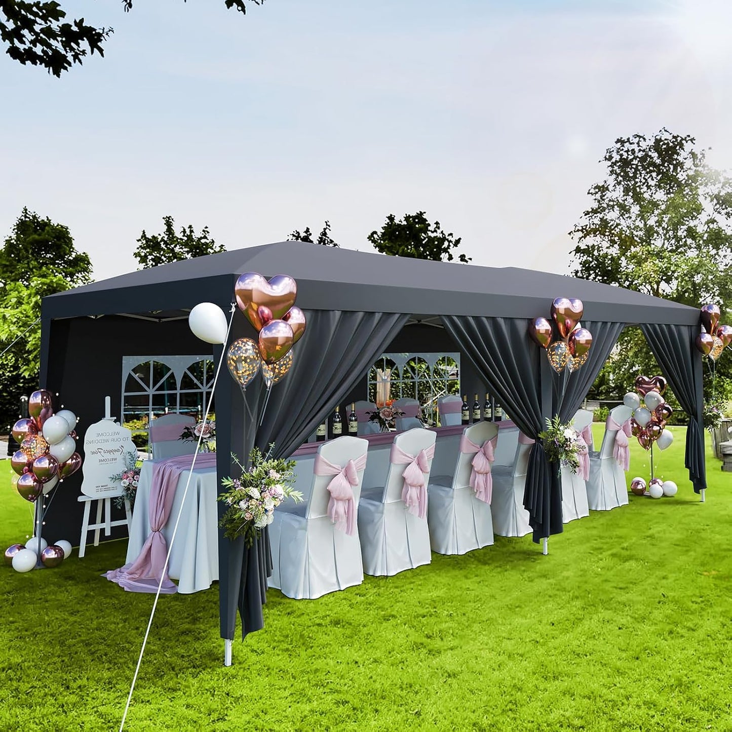 IDEALHOUSE Pop Up Canopy Tent, 10x20 FT Easy Up Outdoor Gazebo with 6 Removable Sidewalls, 3 Adjustable Heights, Portable Party Tent for Backyard, Events, Patio, Parking