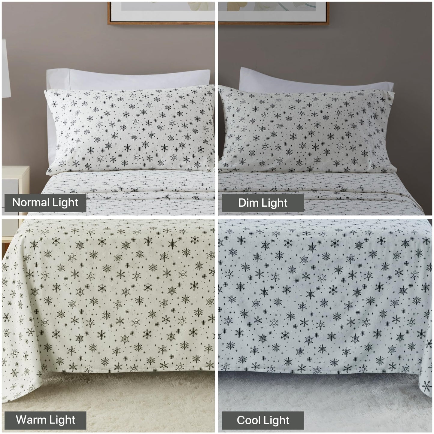Beautyrest Cotton Sheet Set Cozy Print 100% Cotton Flannel Sheets Warm & Fuzzy Bedding Set, Oversized Sheets, Deep Pocket Fits Up to 16" Mattress Cozy Full Bed Sheets Full Black Snowflakes 4 Piece