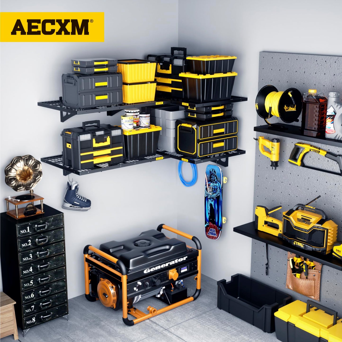 Aecxm 2x3ft 2Pack Wire Shelving Unit Heavy Duty Garage Storage Shelves Wall Mounted Black 560lbs Load Capacity(24-inch-by-36-inch)