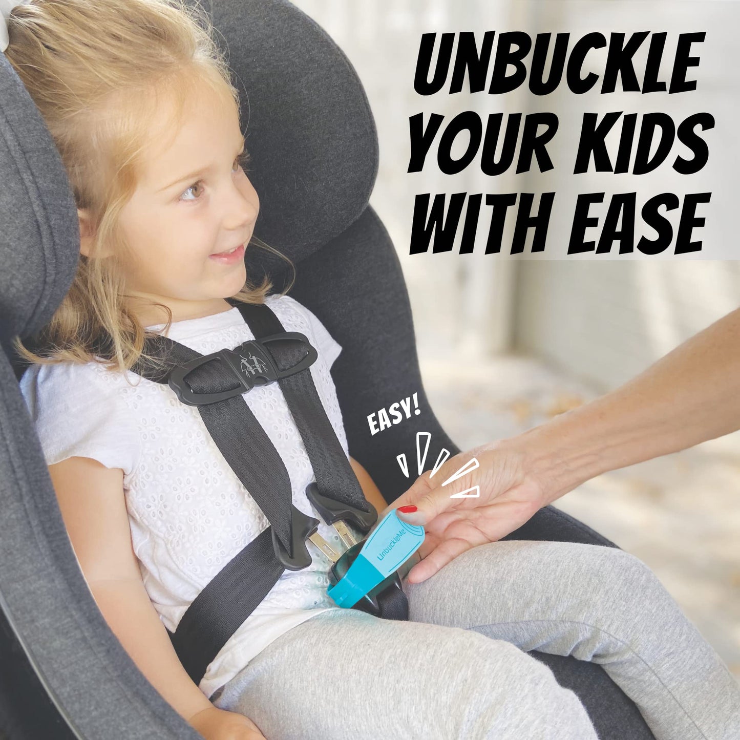 UnbuckleMe Car Seat Buckle Release Tool - As Seen on Shark Tank - Makes it Easy to Unbuckle a Child's Car Seat - Easy Tool for Parents, Grandparents & Older Children (2 Pack, Blue & Red)