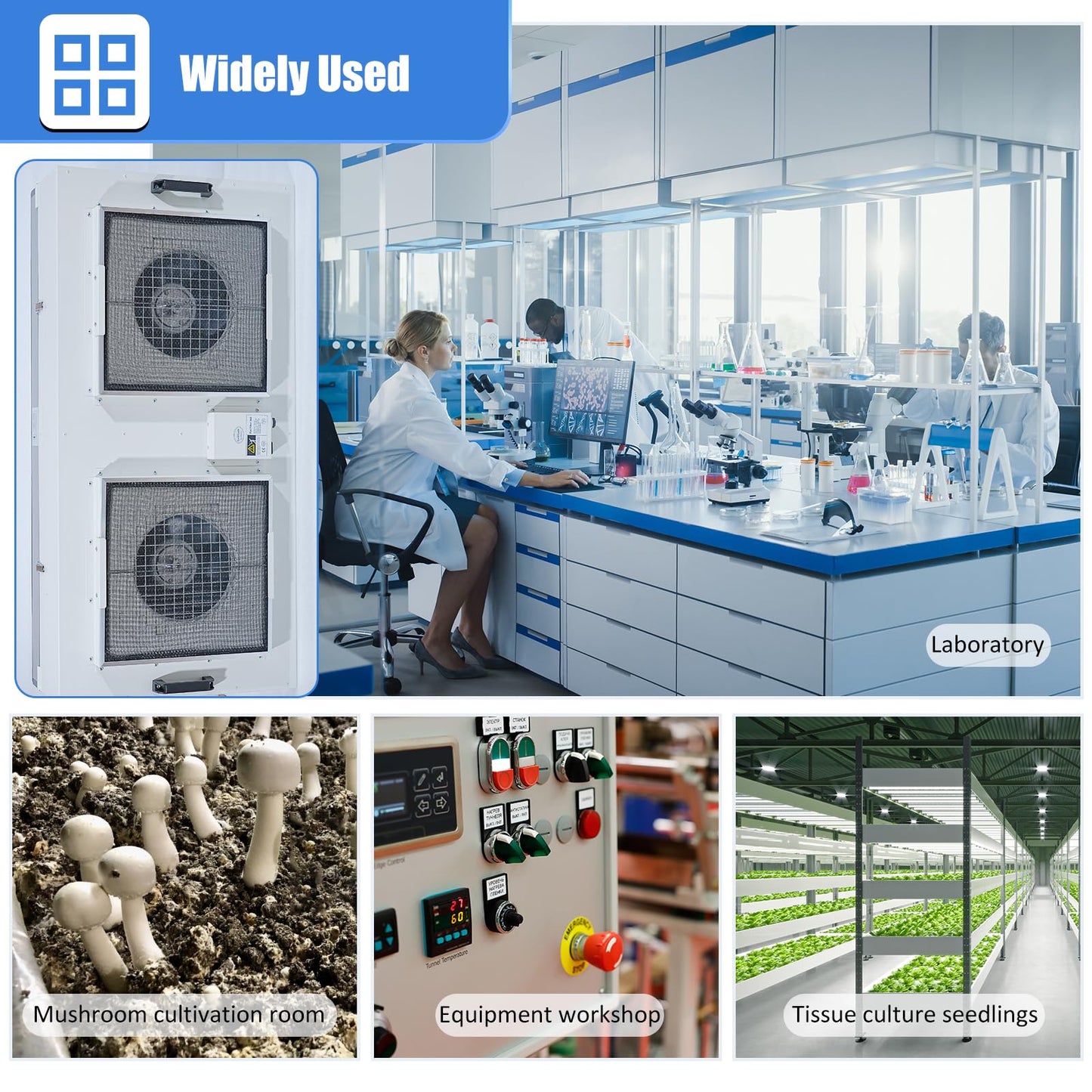 HEPA H14-Filter Laminar Flow Hood Updated FanFilter Unit(Include HEPA Filter)100/ISO Class 5 Cleanroom/Laboratory/Cleanroom/Mushroom Room, Laminar Air Flow Hood(46.2"x22.6"110V,Dual machine)