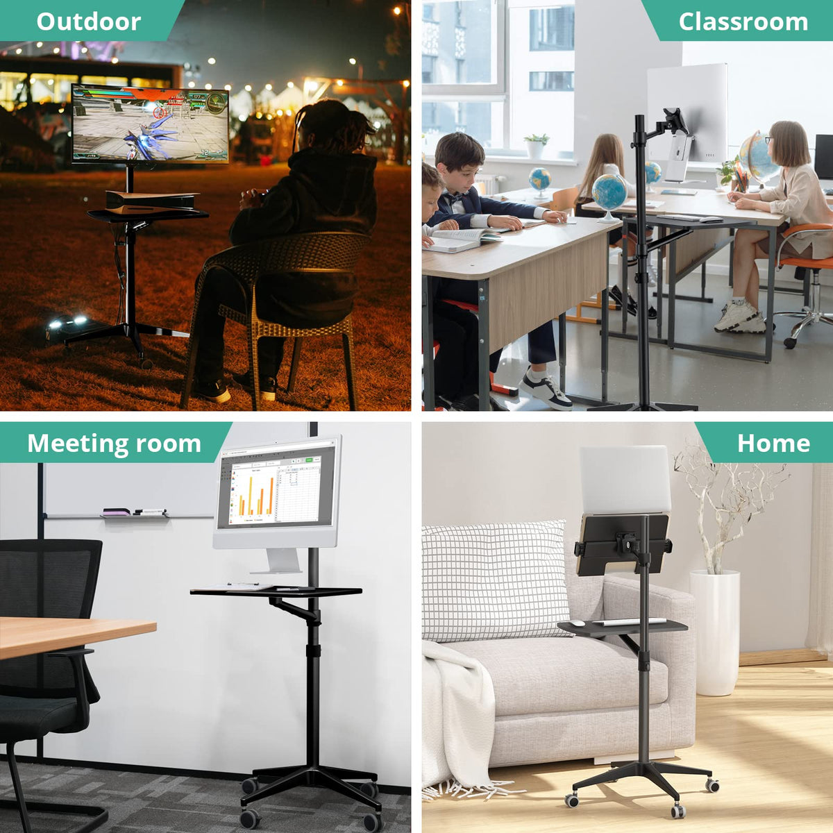 Viozon Mobile Desk,Mobile Workstation,Mulitiuse Rolling Laptop Floor Stand,34"-48.6" Height Adjustable,Compatible with 17"-27" Monitor&12"-17" Laptop,21"×14" Desk,Maxload 17.6lbs,4 Lockable Wheels B