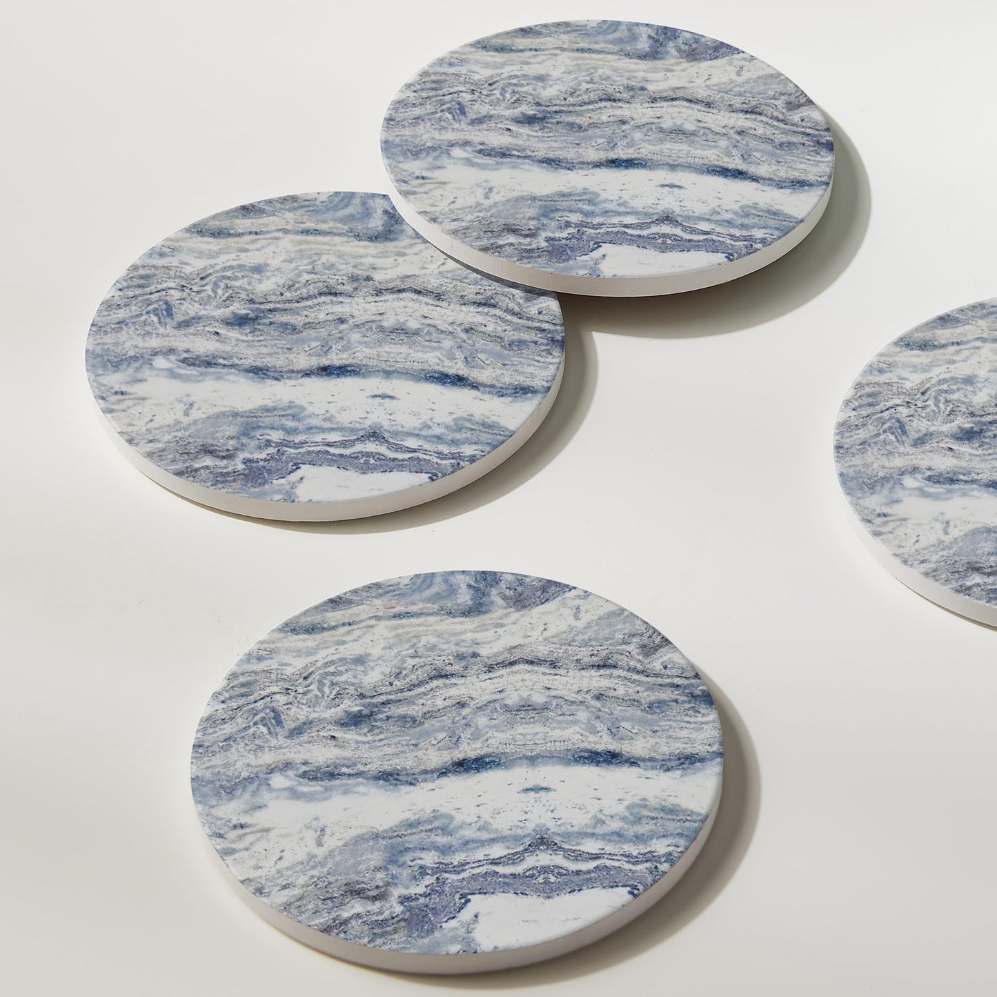 Hoomey Set of 6 Navy Abstract Onyx Marble Coasters with Holder, Absorbent Ceramic Coasters for Drinks, Coasters with Cork Backing for Table Protection, Coffee Table Decor
