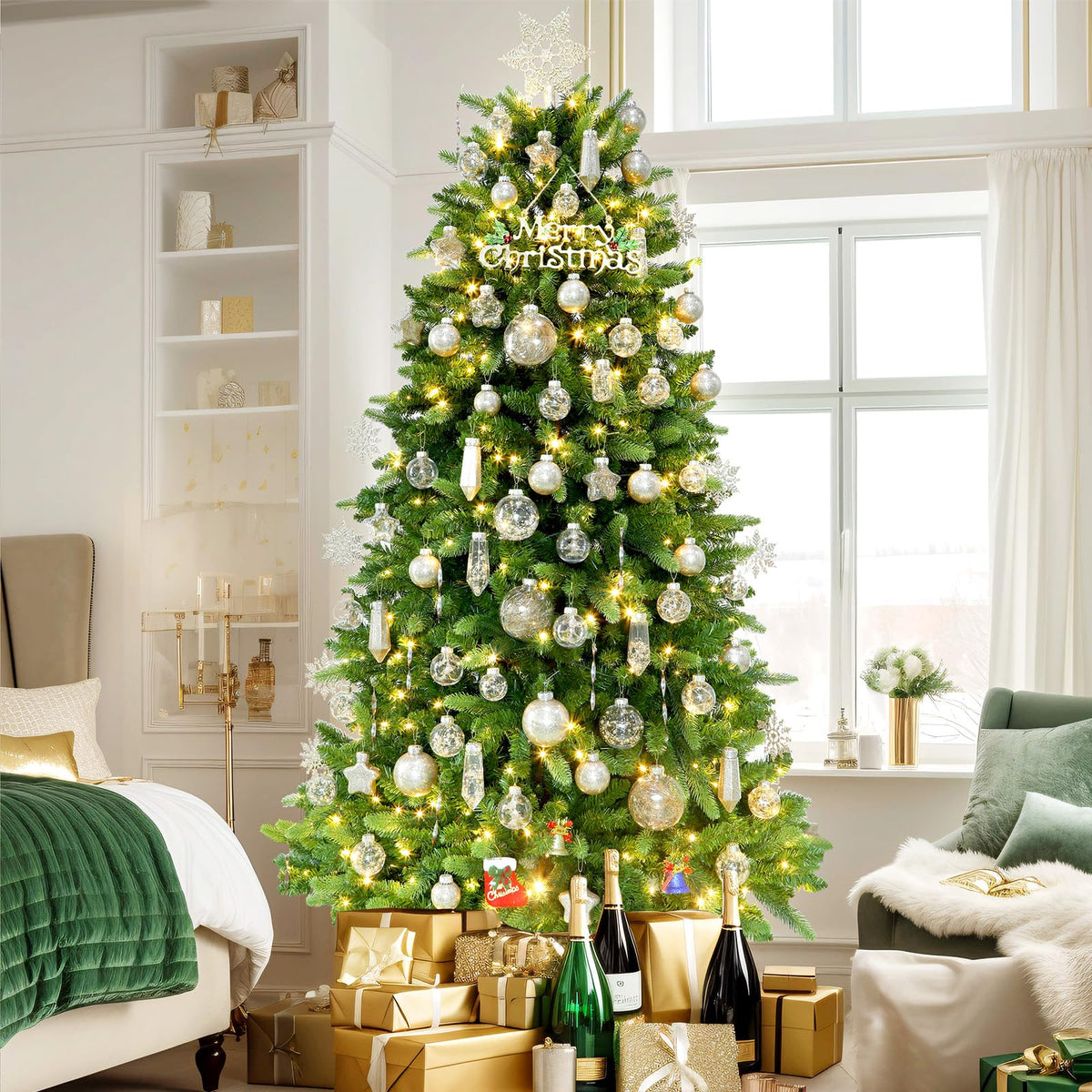 SHareconn 86PCS Christmas Tree Ornaments Clear Set,Shatterproof and Clear Plastic Baubles for Xmas Tree Decor, Holiday Wedding Party Decoration,Champagne
