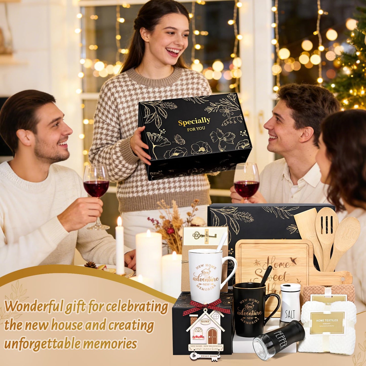 Maustic House Warming Gifts New Home, 14 Pcs New House Gift Basket, Housewarming Present for Homeowners Couples Women, Closing Gifts for Home Buyers