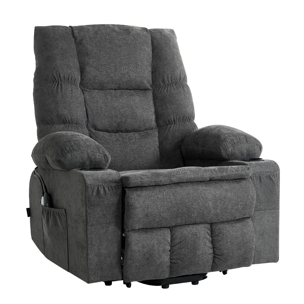 VEVOR Large Power Lift Recliner Chairs, Lift Chair with Heat and Massage for Elderly, Position Adjustable, with Side Pockets, Cup Holders and USB Port, Chenille Fabric, Dark Gray