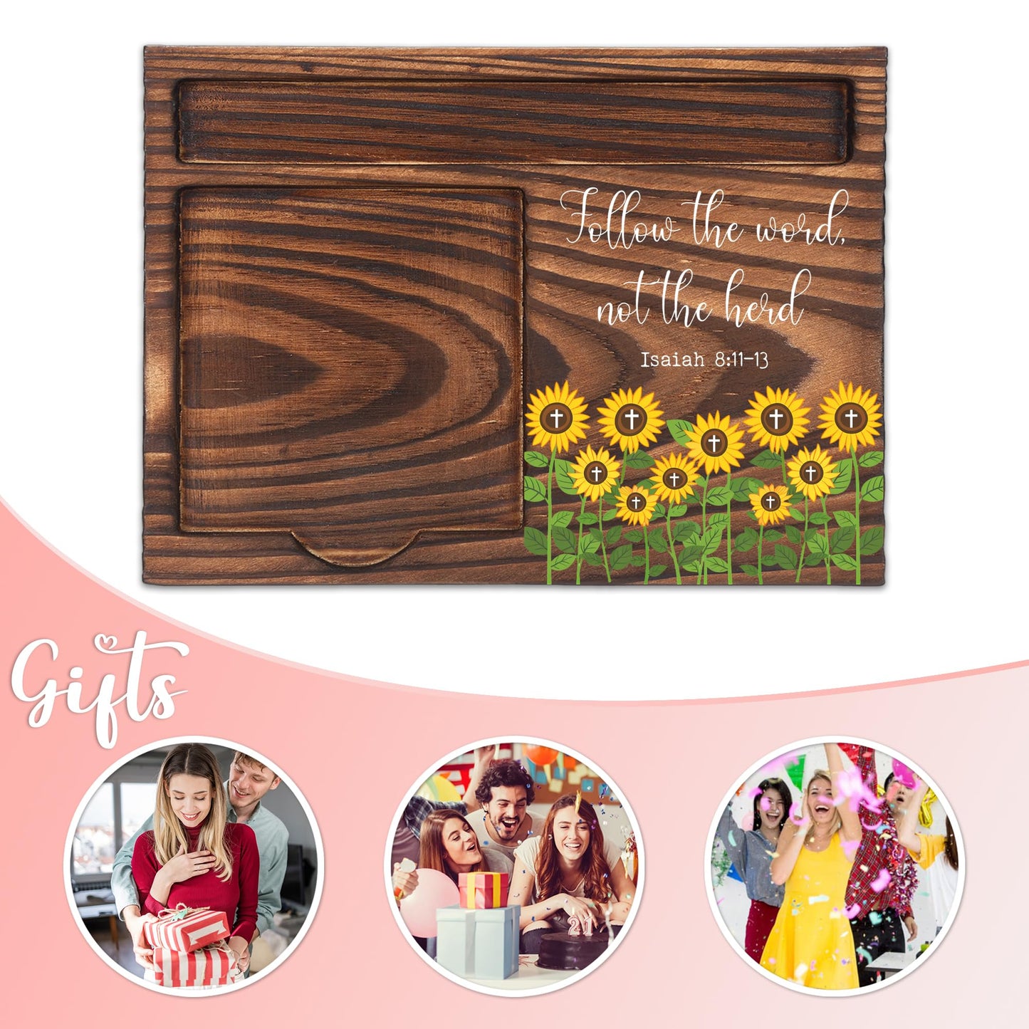 Christian Encouragement Gift Desk Organizer for Coworker Teacher Nurse Friend, Follow the Word Not the Herd Office Desk Decor, Appreciation Thank You Gift Wooden Sticky Note Holder Pen Tray - FTA772