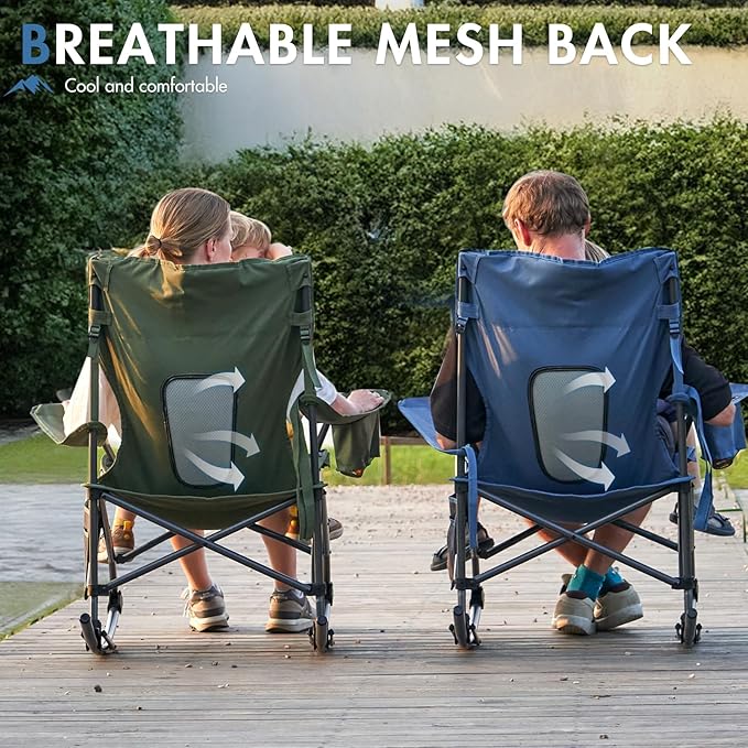 Portal Outdoor Rocking Chair Camping Folding Portable Rocker with Cup Holder Side Pocket Carry Bag, Support 350LBS (Mesh Blue)