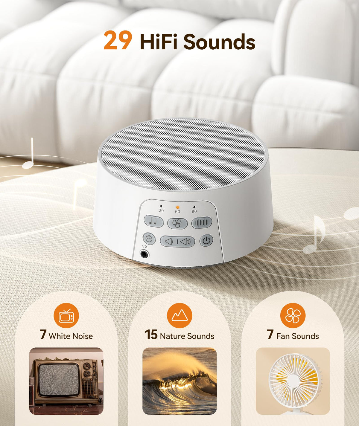 Dreamegg White Noise Sound Machine for Adults Sleeping, D3 Pro Sound Machine for Baby Adults, 29 HiFi Sound, Battery/Adapter, Portable Sound Machine for Sleeping, Sound Therapy for Home Office Travel