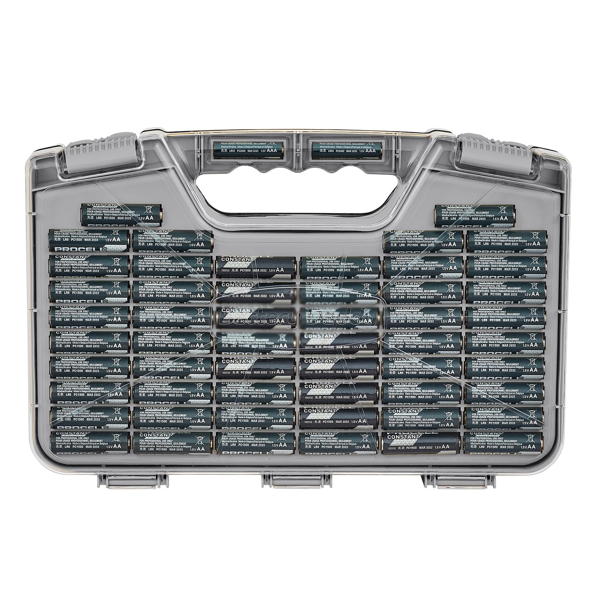 Battery Daddy Storage & Organizer Case w/Tester, Stores & Protects Up to 180 Batteries, Double-Sided, Clear Locking Lid, Secure Latches & Portable Carrying Handle- Warm Grey (Batteries Not Included)