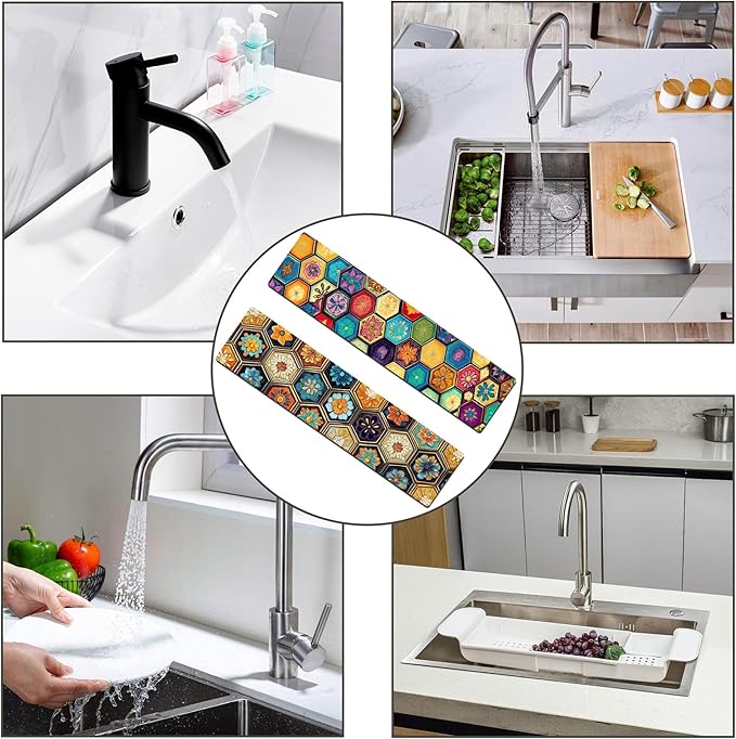 Bimkole 2 PCS Faucet Absorbent Mat, Kitchen Faucet Sink Splash Guard Wraparound