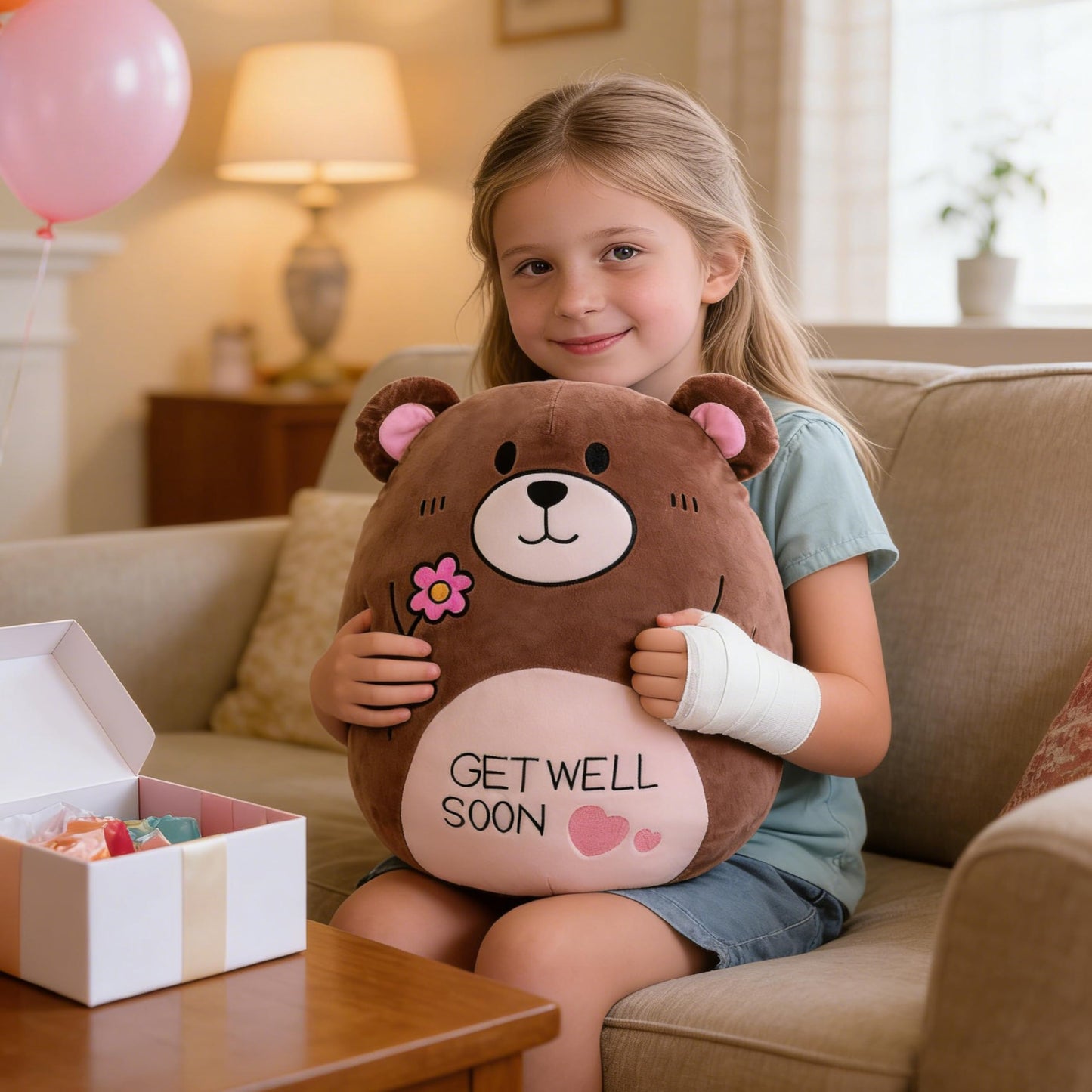 AmyToo 14.5“ Get Well Soon Teddy Bear Plush Pillow Soft Teddy Bear Stuffed Animal Body Pillow Gifts for Kids Girls and Boys After Surgery
