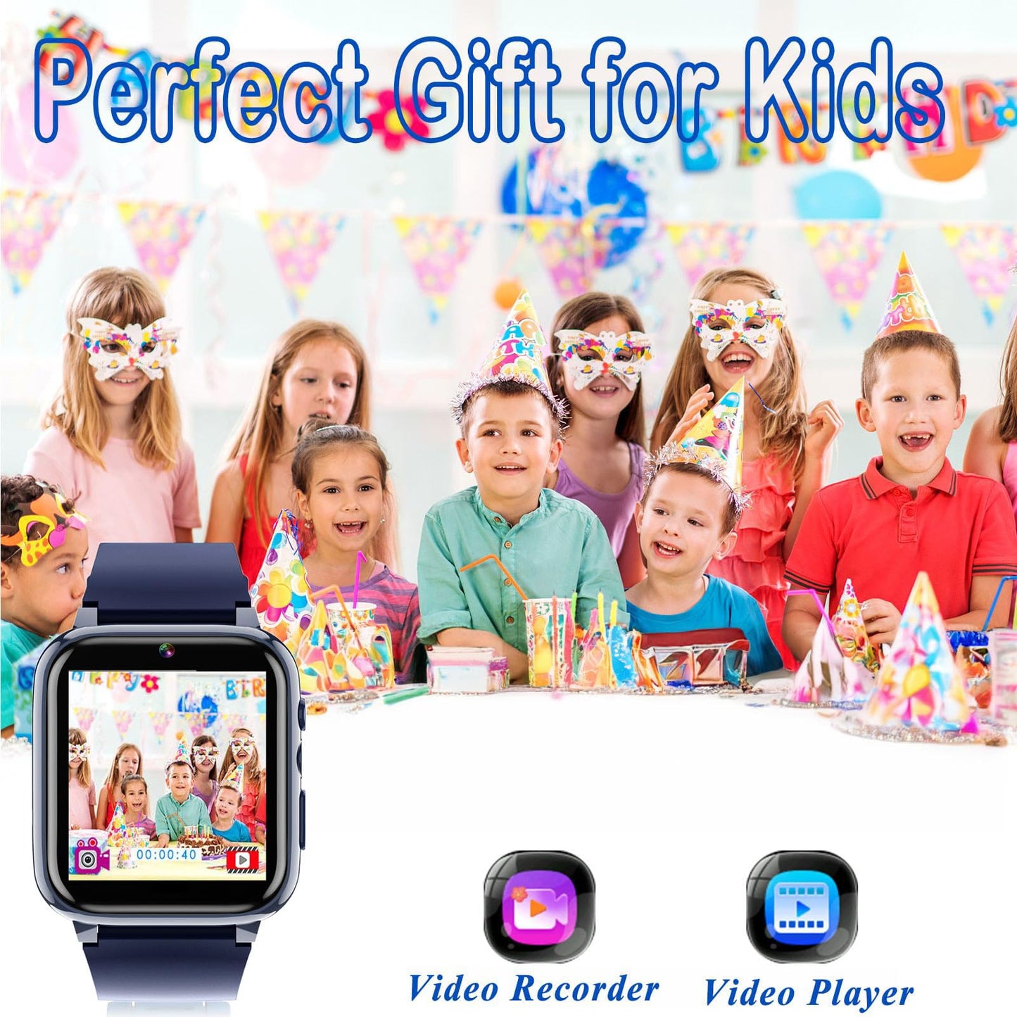 iCHOMKE Smart Watch for Kids, Girls Boys Smartwatch with 26 Games Camera Video Recorder and Player, Pedometer Calendar Flashlight, Audio Book etc.,Toys Gifts for 4-12 Years Children (Blue)