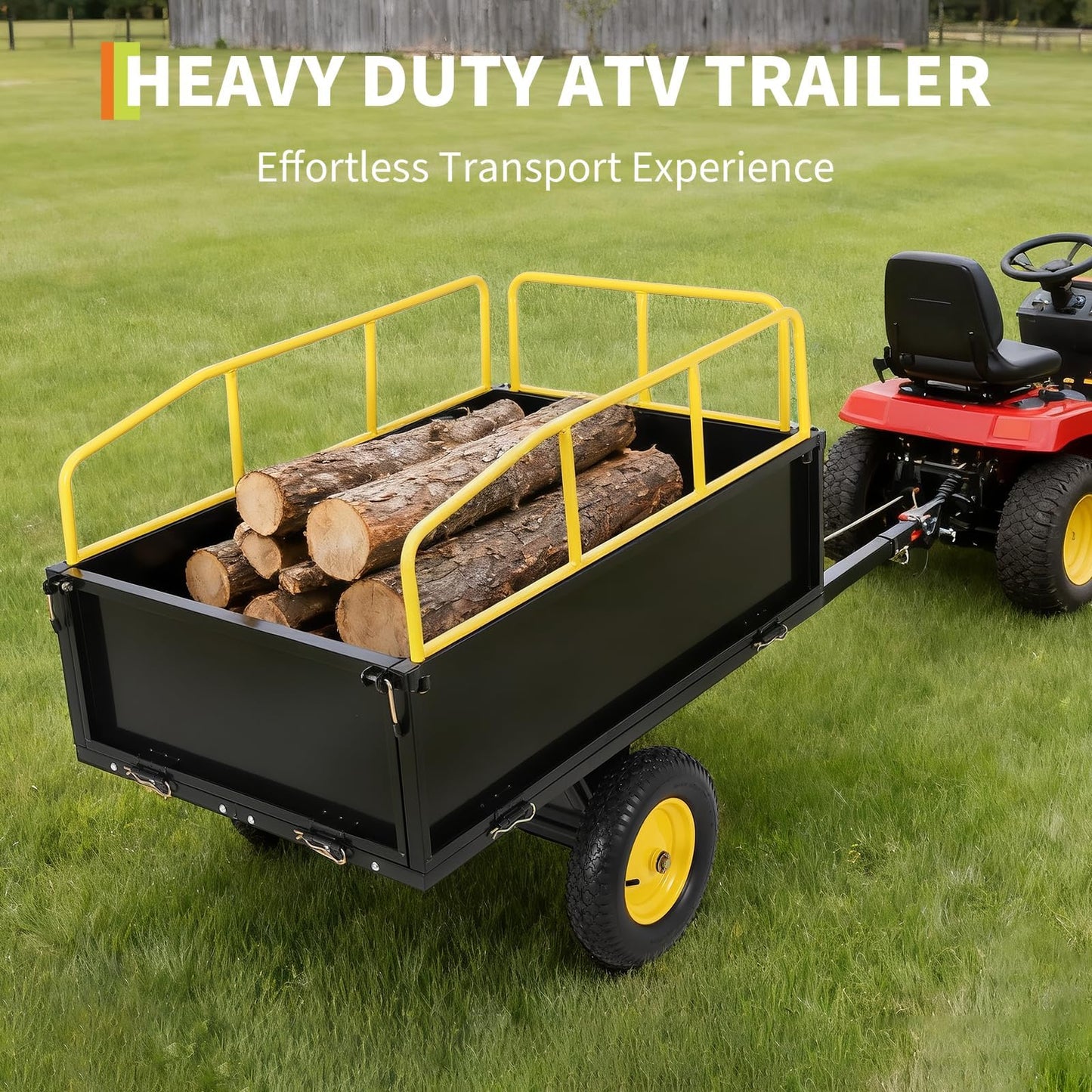 Garvee ATV UTV Trailer Tow Behind Dump Cart, 750Lbs 17 Cubic Feet, Heavy Duty Yard Garden Trailer Pull Behind Dump Trailer for Lawn Mower Tractor