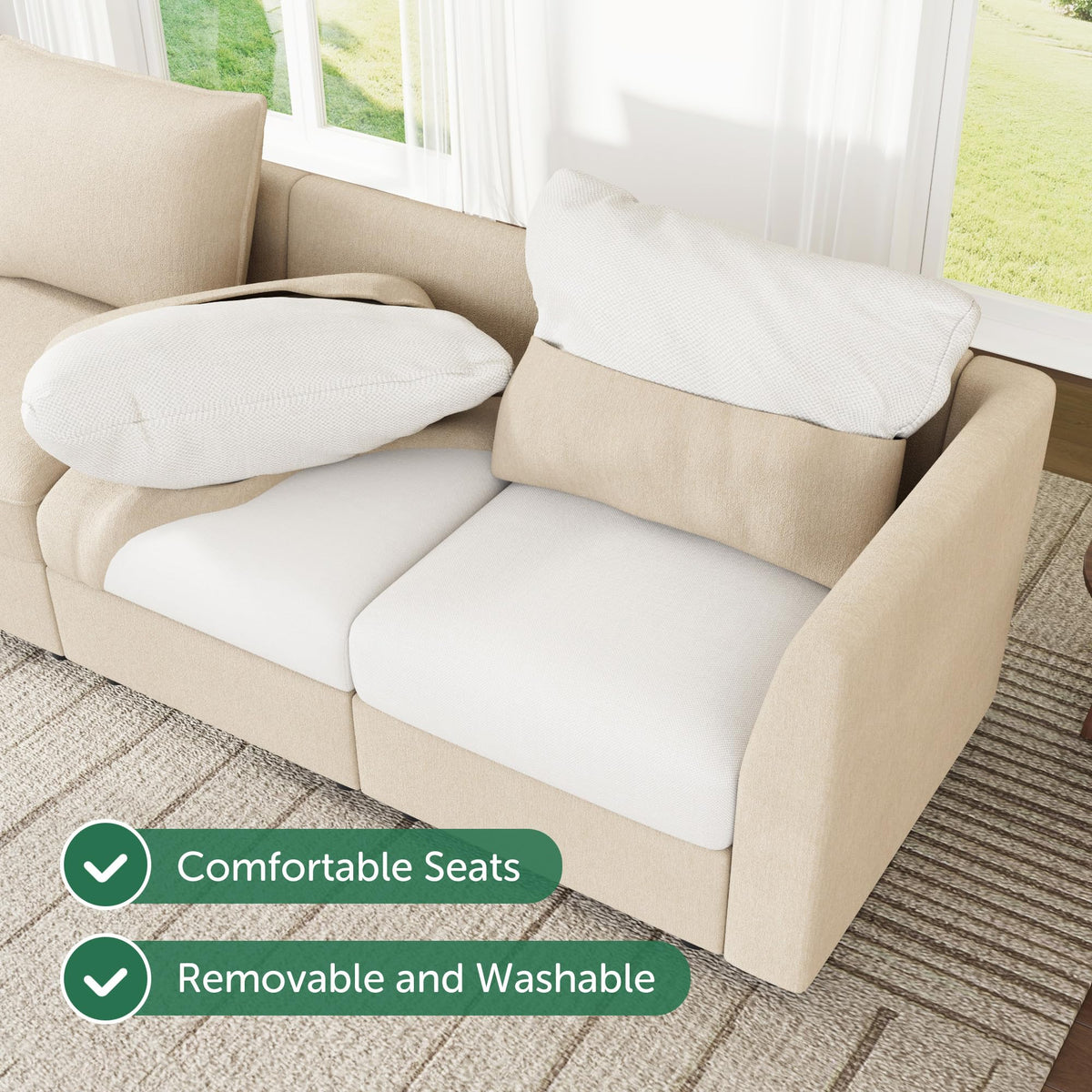 HONBAY Modular Sectional Couch L Shaped Sectional Sofa with Storage, Convertible Couches for Living Room - Beige