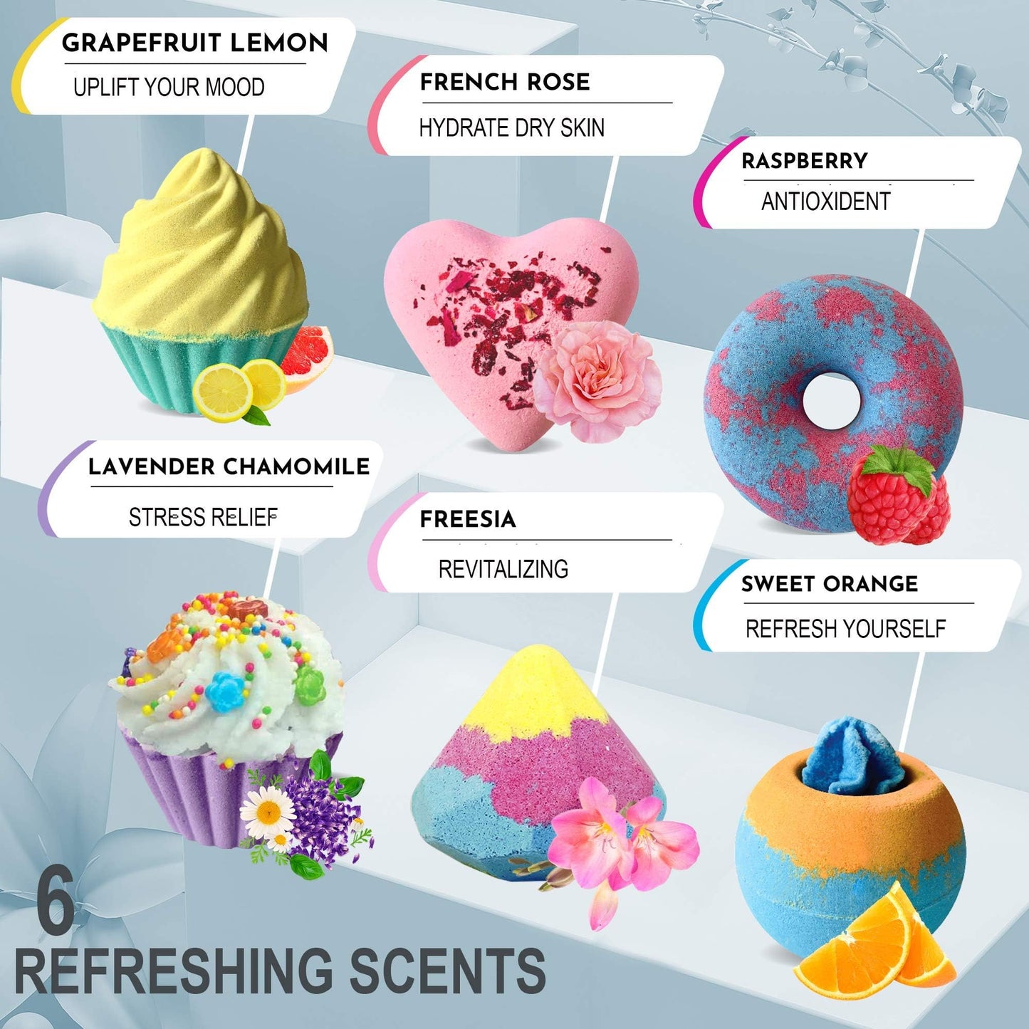 Bath Bombs for Kids - 6pc Gift Set Aromatherapy Natural Bath Bombs with Organic Ingredients, Skin Moisturizing Bubble Bath Fizzy, Gentle, Relaxing Birthday BathBombs for Girls, Women, Kids