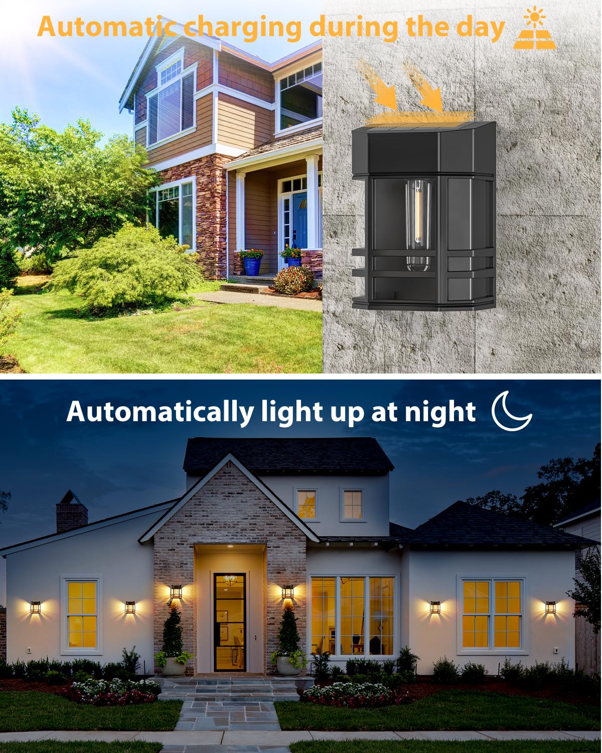 Woolmug 4 Pack Solar Fence Lights Outdoor Garden, Waterproof Retro LED Wall Lights, Auto On/Off Solar Lights Outdoor Garden Fence Lighting for Patio Decking Gate Yard Decoration, Warm White