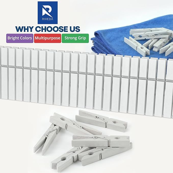RIVEDA 50pcs Colored Wooden Clothes Pins, Clothespins