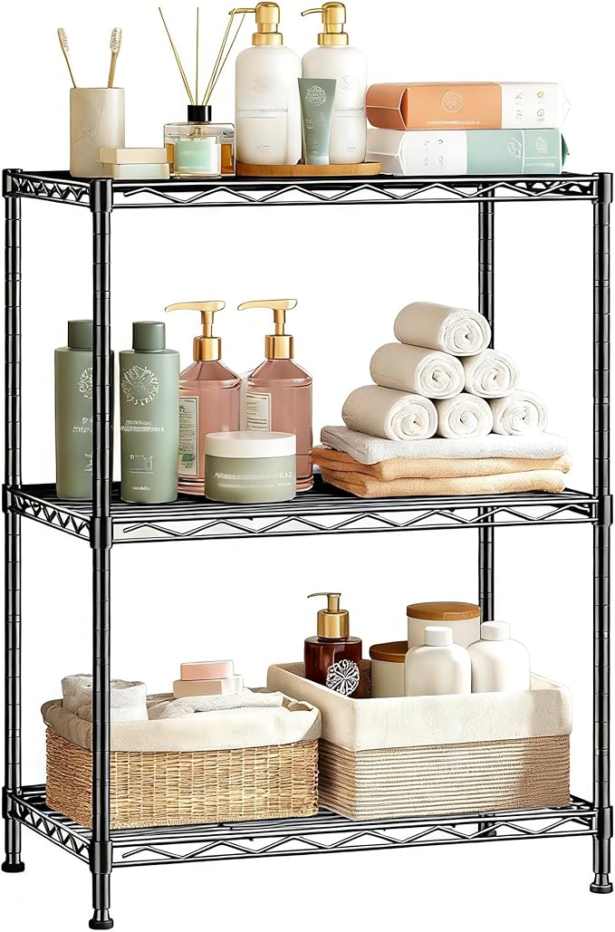 Xcity Storage Shelves, 3 Tier Heavy Duty Metal Shelving Unit, 1050 LBS Capacity Adjustable Steel Wire Shelf Organizer for Pantry, Kitchen, Garage, 12" D x 18" W x 30" H, Black
