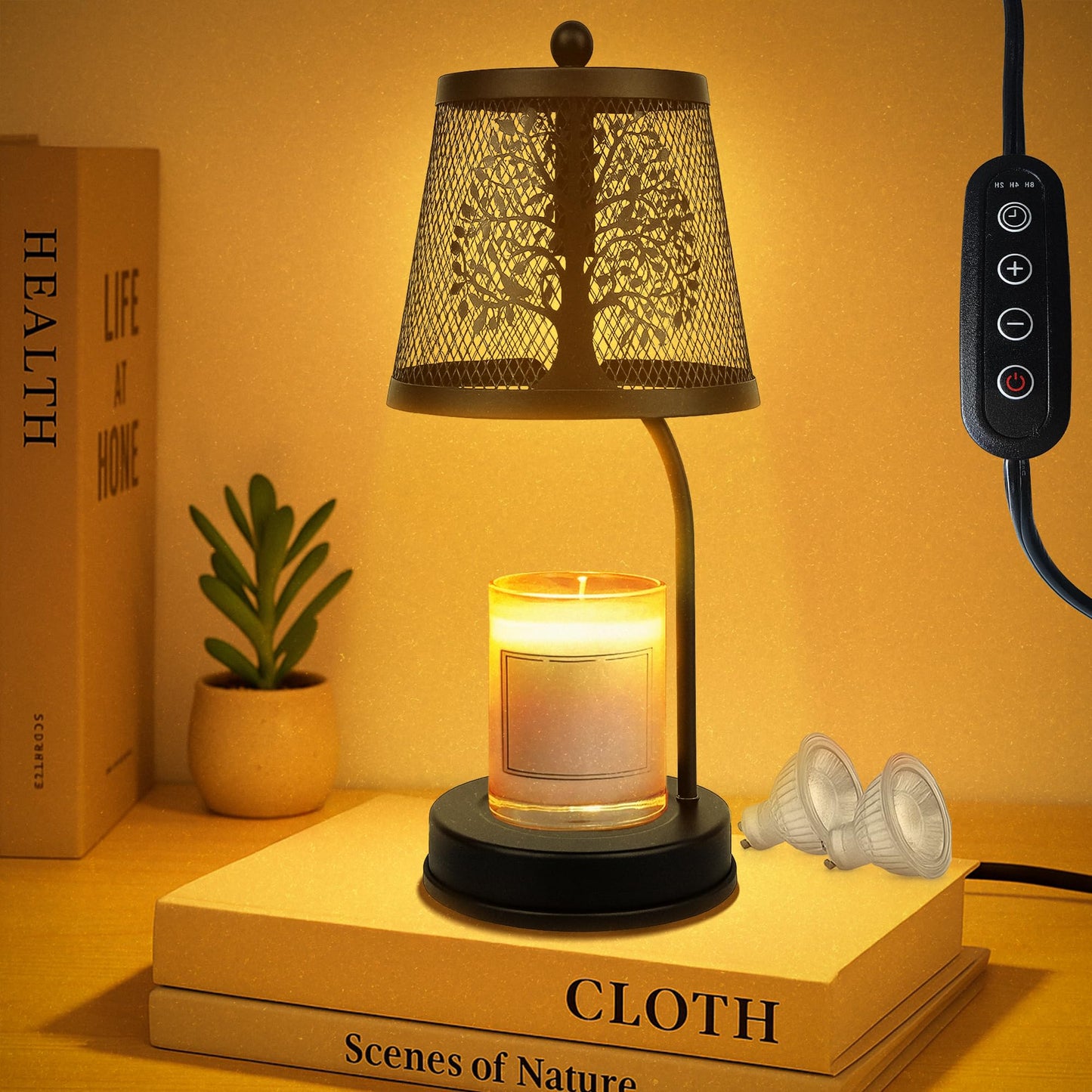 LUZZEN Farmhouse Candle Warmer Lamp Black – Large Flameless & Smokeless Candle Melter lamp with Timer & Adjustable Light,for Aromatic Candles – Zen & Meditation Decor, Lampara para Velas Aromaticas