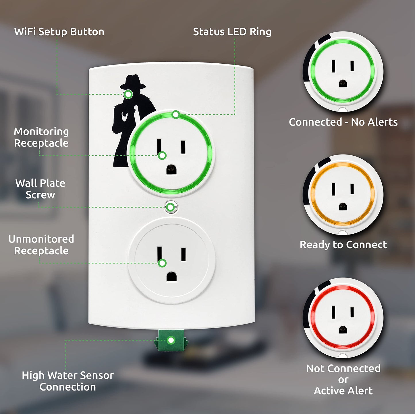 PumpSpy WiFi Sump Pump Smart Outlet 2.0 with Internet Monitoring & Alerts, WiFi Sump Pump Monitor that Connects to 24/7 Remote Monitoring Service, PumpSpy App Available on iOS and Android Devices