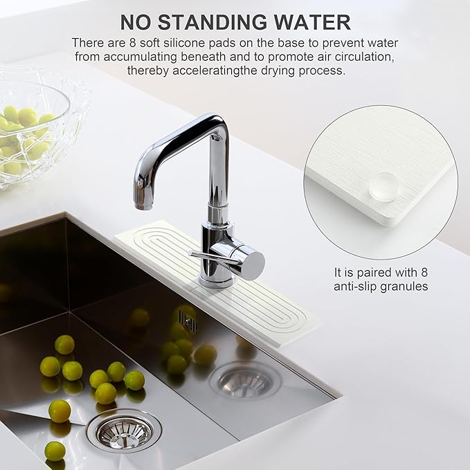 Faucet Mat for Kitchen Sink, Diatomite Fast Drying Stone Sink Tray, Super