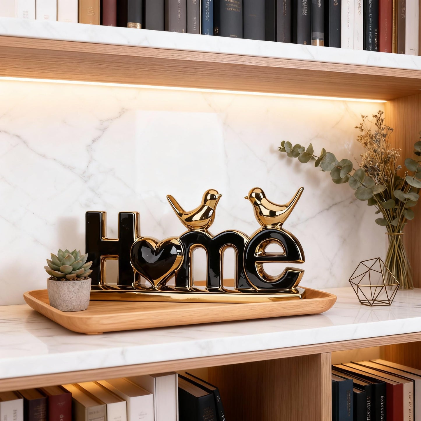 DOVDOV Black and Gold Ceramic Home Sign, Black and Gold Bird Sculpture, Modern Creative Decorative Sculpture, Suitable for Living Room Coffee Tables, TV cabinets, entryways, and Display Shelves.