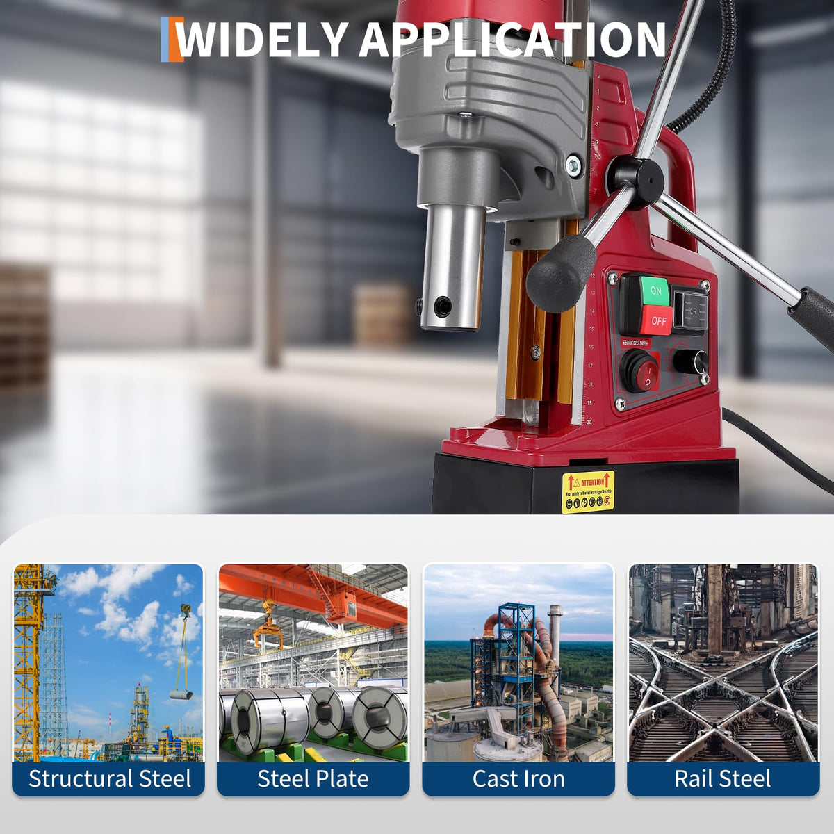 Mag Drill Press, Portable Magnetic Drill Press with 1.57" Boring Diameter, 1550w 3147 Lbf/14000n 750 RPM Power Mag Force Electric Drilling Machine 6 Drills for Metal Surface