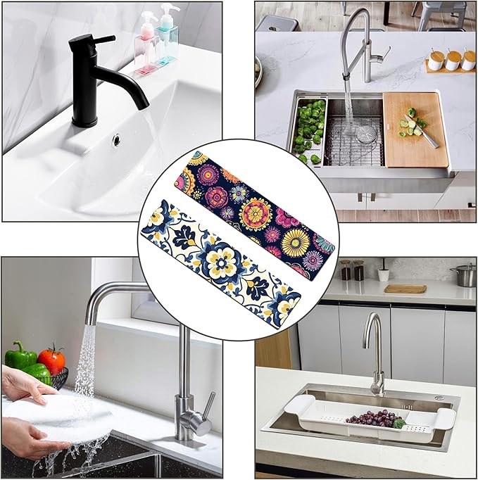 Bimkole 2 PCS Faucet Absorbent Mat, Kitchen Faucet Sink Splash Guard Wraparound
