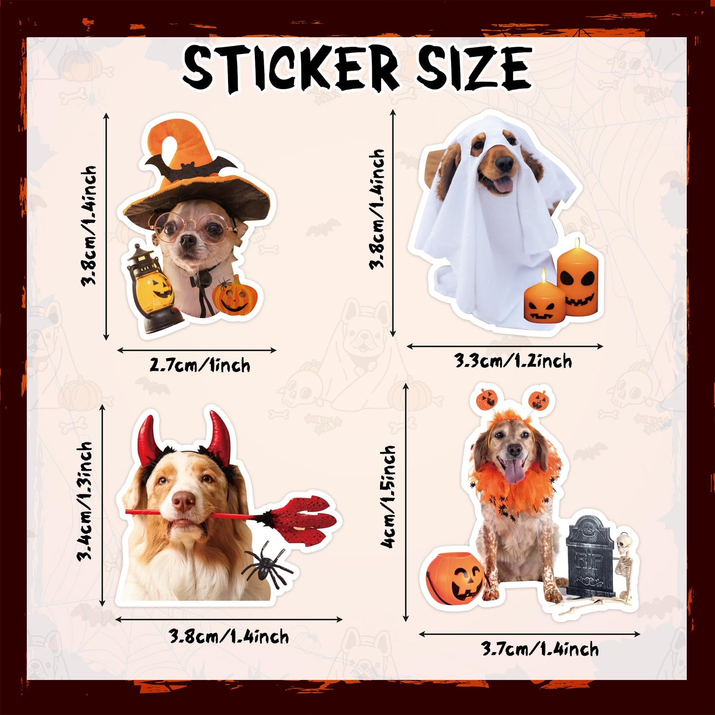 H1vojoxo Halloween Dog Stickers Roll - 1000PCS Halloween Dog Dress Up Stickers in 2 Rolls 16 Designs Pumpkin Dogs Self-Adhesive Sticker for Kids Craft Envelope Water Bottle Scrapbook Party Supplies