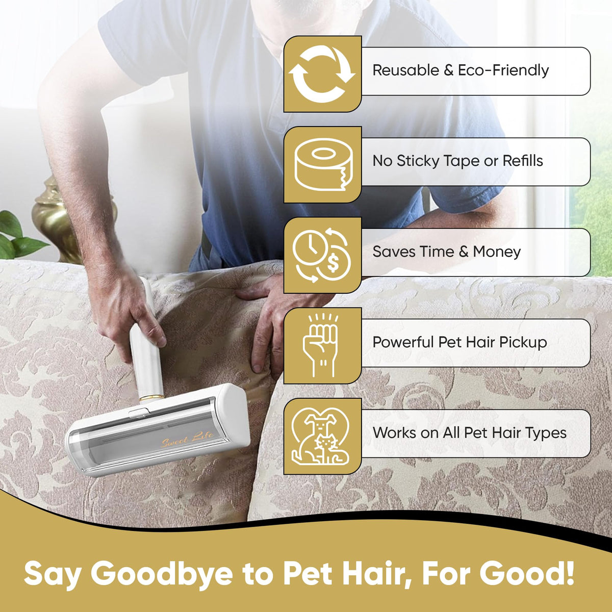 Paw Essence Pet Hair Remover & Reusable Lint Roller – Cat & Dog Hair Remover for Furniture, Couch, Carpet, Bedding, Clothes & Car – Portable Fur Remover Tool + Pet Hair Removal Glove Bundle