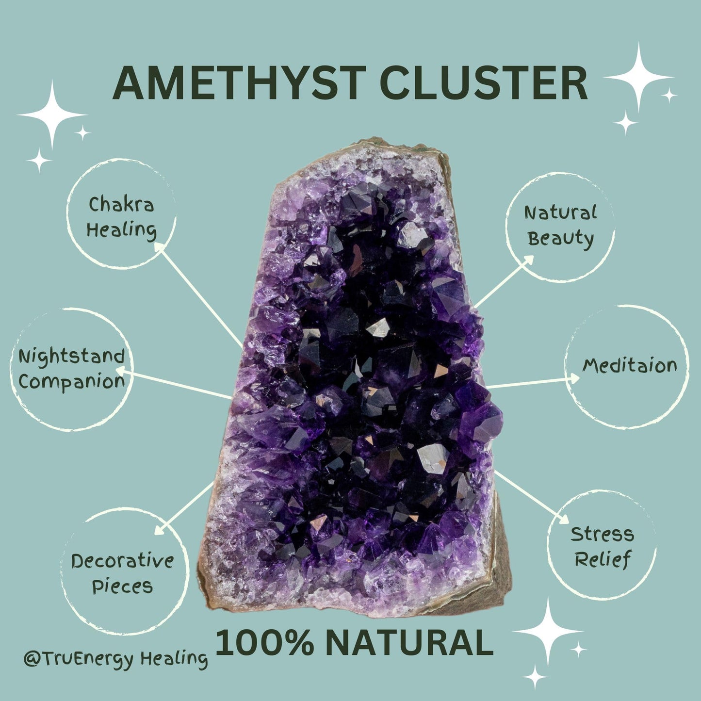 TRUENERGY Natural Amethyst Cluster Quartz Crystal β 0.5 To 1.0 lbs Grade A+ Raw Dark Purple Geode Stone from Uruguay Amatista Piedra β Great for Home Decoration, Meditation, Chakra Work, Stress Relief (0.5-1 lbs)