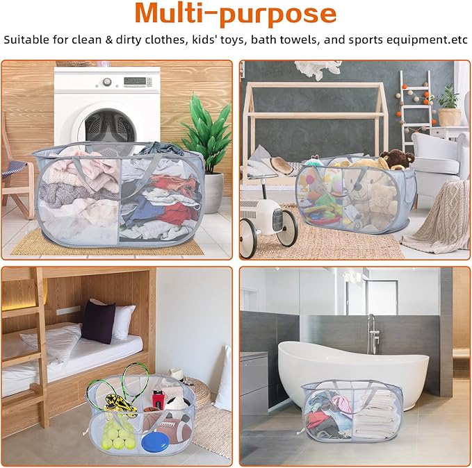 Sturdy Collapsible Laundry Baskets, Foldable Pop Up Laundry Hamper, Durable 2