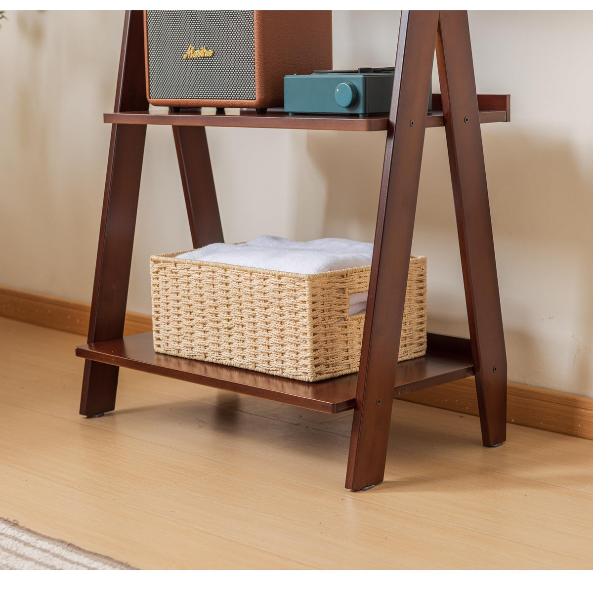 Maydear Bamboo Ladder Shelf Bookcase, 5-Tier Leaning Bookshelf Free Standing Organizer Storage Shelves for Living Room, Bedroom, Kitchen, Home Office, Balcony, Dark Walnut