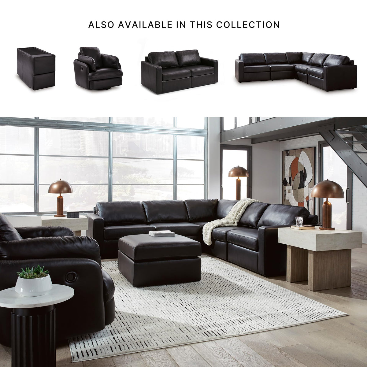 Signature Design by Ashley Modmax II Sectional Sofa, Modular Design, Top Grain Leather, Contemporary Sectionals for Living Room Seating for Flexible Layouts, Black, 108" W x 108" D