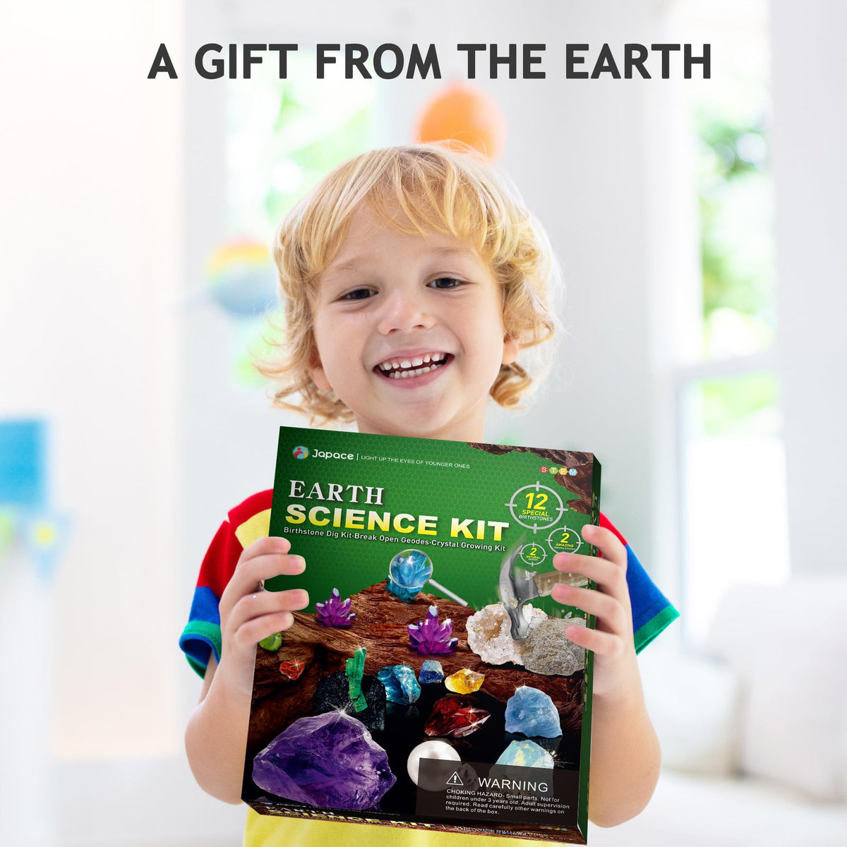 Japace Earth Science Kits for Kids Age 6-8-12-14, Birthstone Gemstone Dig Kit, Geology Kit with Break Your Own Geodes, Crystal Growing Experiment, Rock Mining Kit Birthday Gifts Toys for Boys Girls
